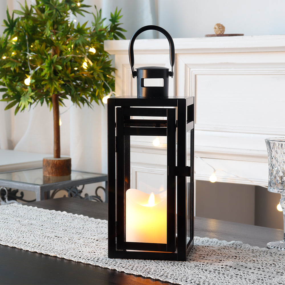 Lanterne à bougie décorative en métal de 12 po de hauteur (noire)