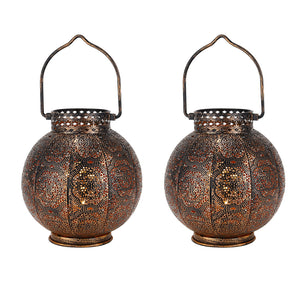 Set of 2 Battery Powered  Moroccan Decorative Lamps 7'' High (Brown)