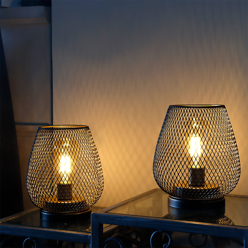 Ensemble de 2 lanternes d'extérieur en métal alimentées par batterie, 6,5 po de hauteur (marron)