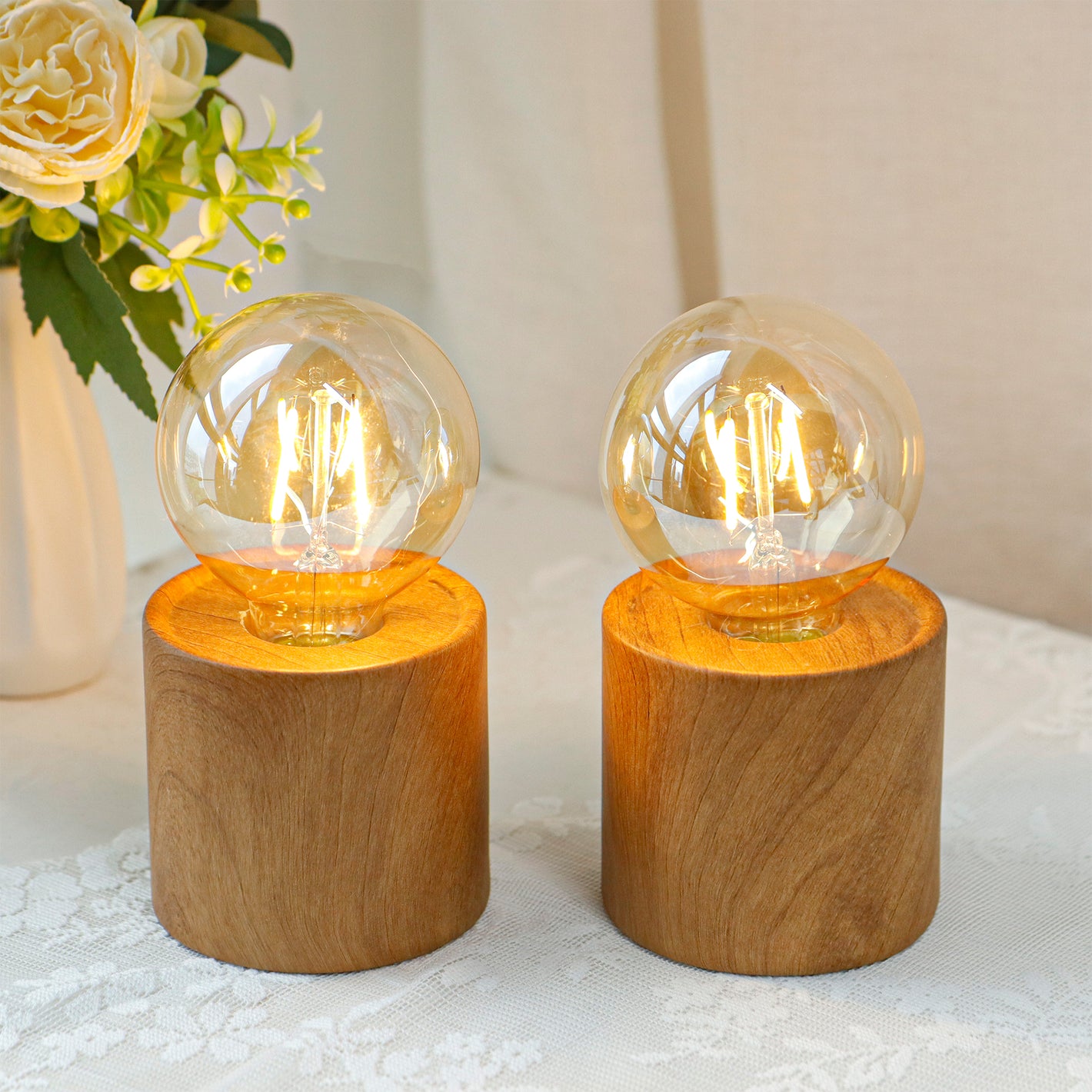 JHY DESIGN 6,5" hohe Keramik-Tischlampe mit Holzmaserung, 2er-Set