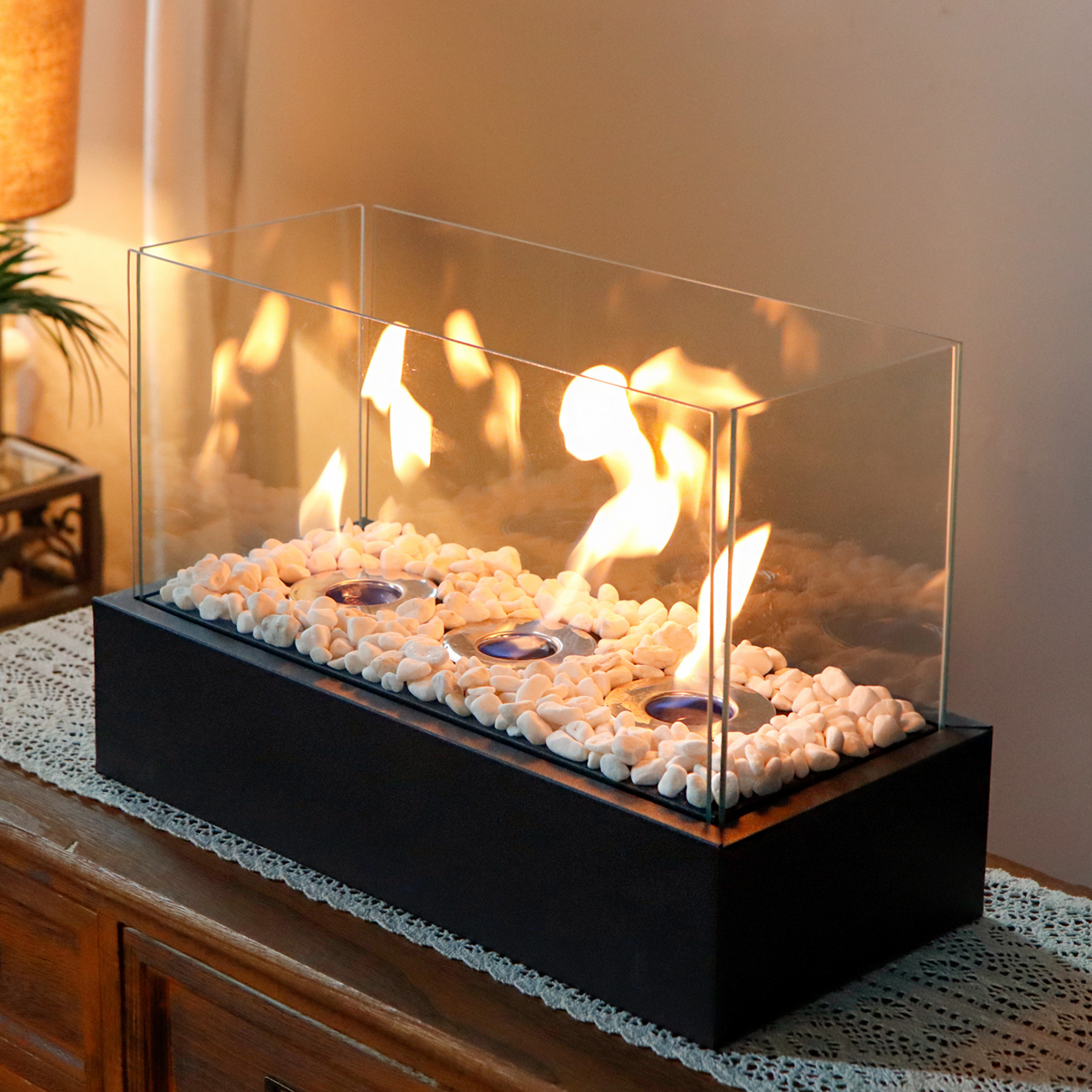 Ventless Portable Fireplace – No Chimney Needed, Clean Burning Bio Ethanol Fuel for Indoor Use, 18" Table Top Fire Bowl for Home, Apartment, Patio Decor with Safe, Odorless Flame