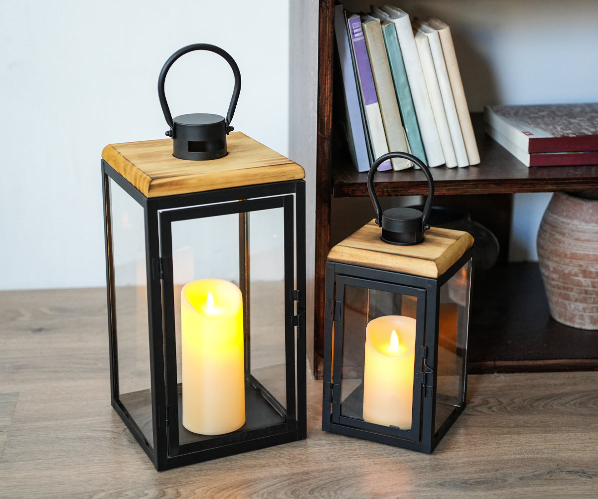 JHY 2-Piece Decorative Candle Lanterns: Farmhouse Meets Modern Style