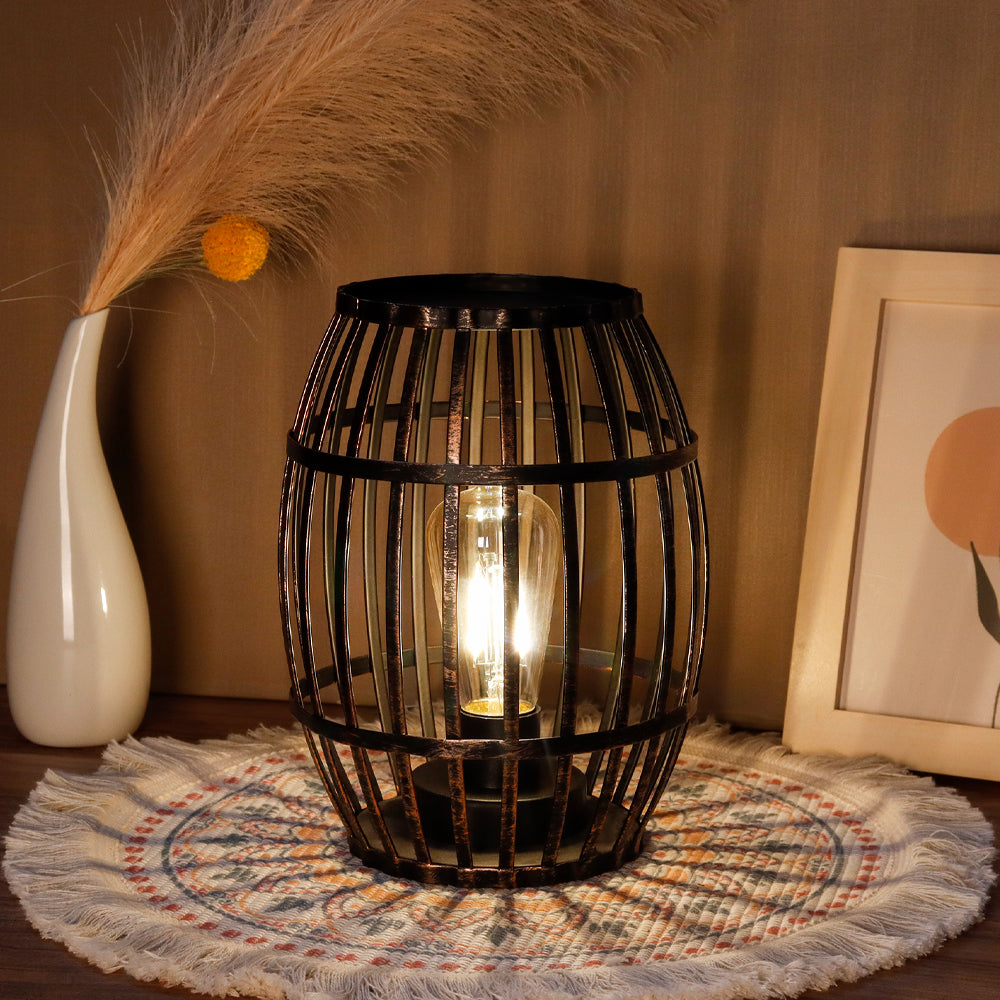 8"H kabellose Weinfasslampe aus Metall mit 6-Stunden-Timer