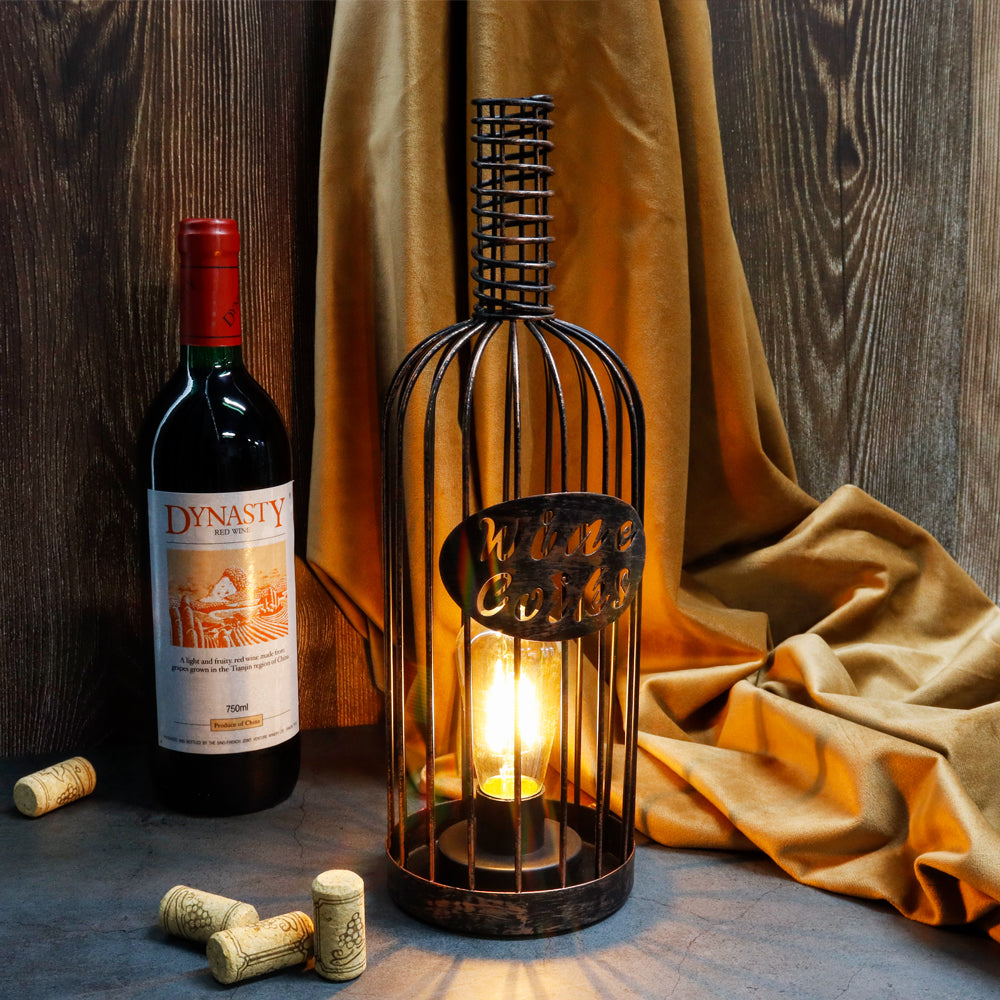 Lampe en métal sans fil pour bouteille de vin en liège de 13,5 po de hauteur