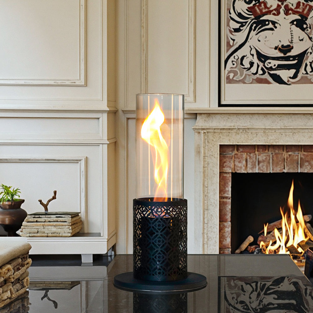 Spiral Flame Ambient Bio-Ethanol Fireplace, Tempered Glass Fire Shield, Safe and Worry-Free