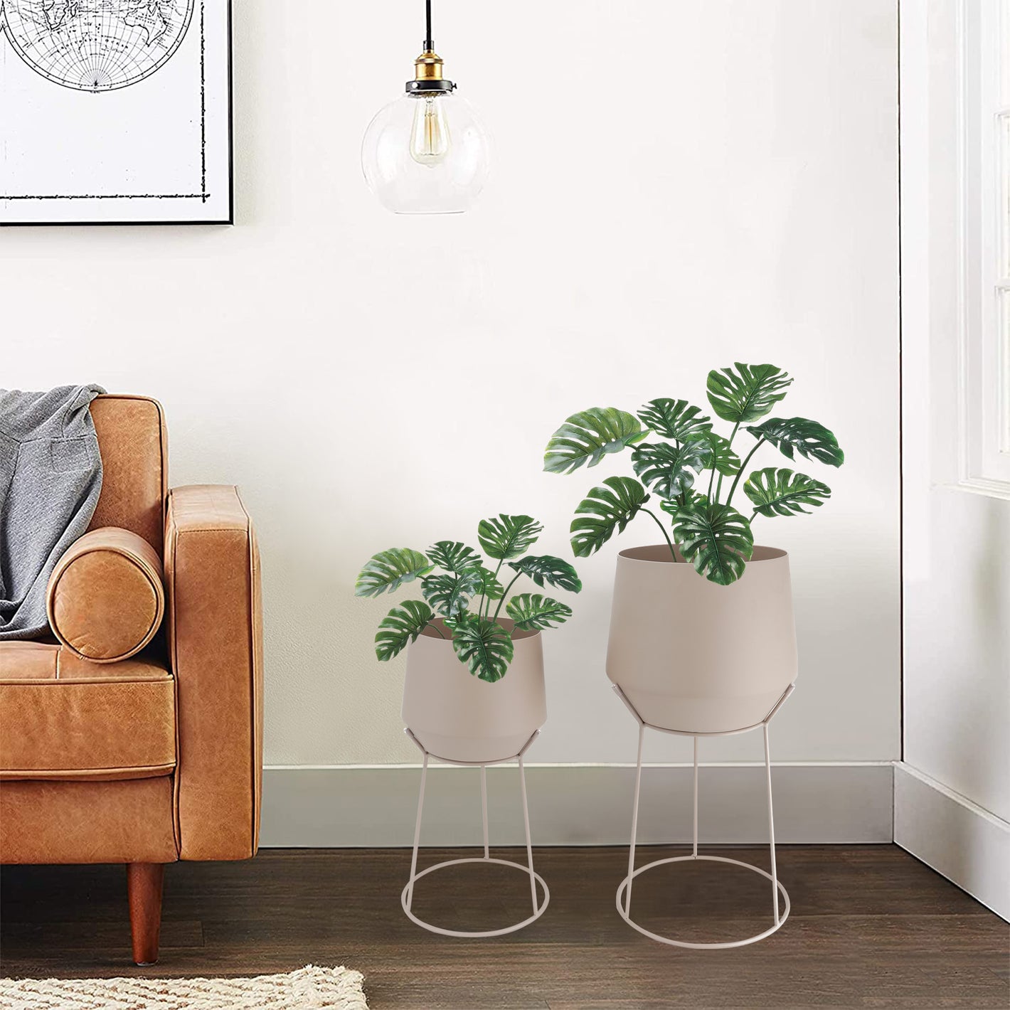 16"&19.5"H Set Of 2 Cream Grey Flowerpot