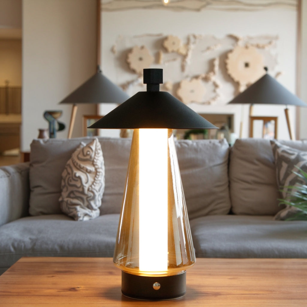 3-Way Dimmable Bedside Lamp (12"H): Umbrella-Shaped Touch Control, Gre