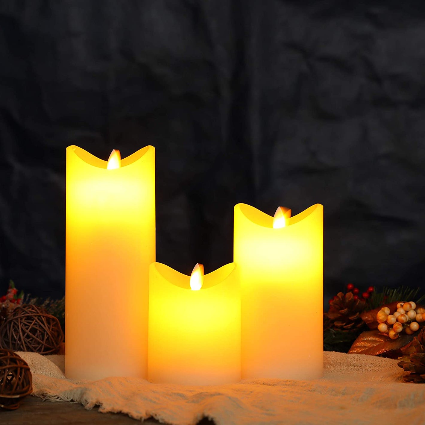 4/6/8 inch High Flickering Battery Candle(Set of 3)