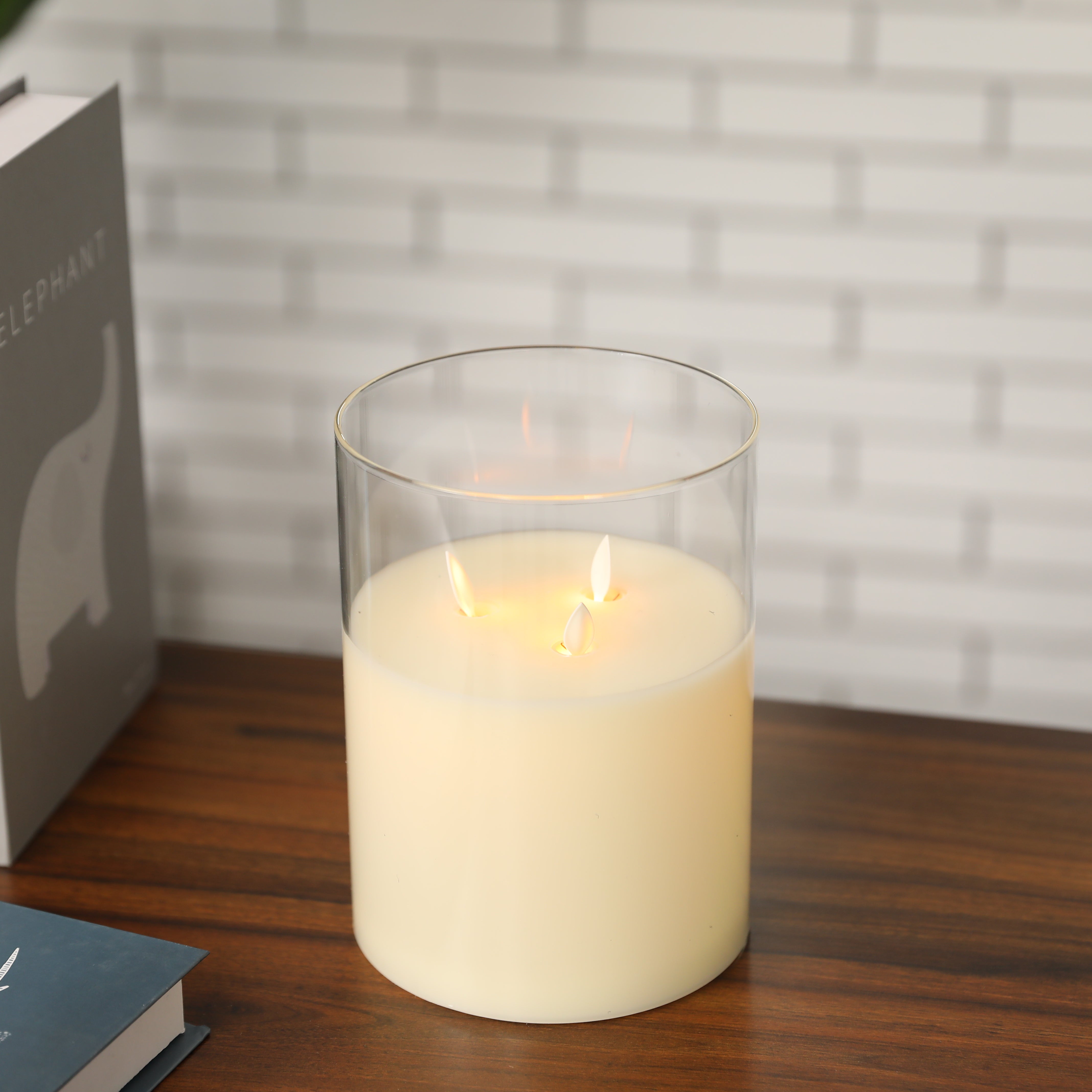 Eywamage 3 Wick Large Flameless Candles in Silver Grey Glass Eywamage 3 Wick Large Flameless Candles in Silver Grey Glass