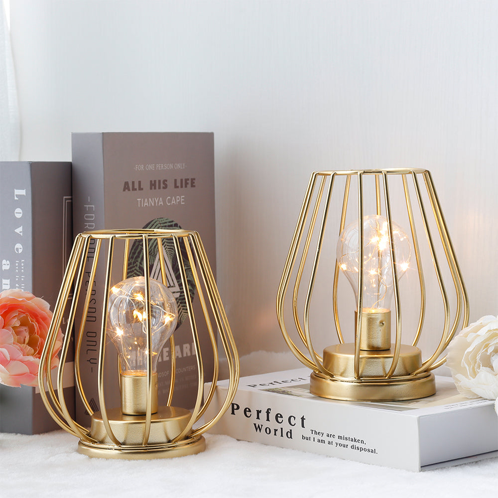 7'' hohe Metalllampe, Mini-Käfigform, kabellose Tisch-Batterielaternen
