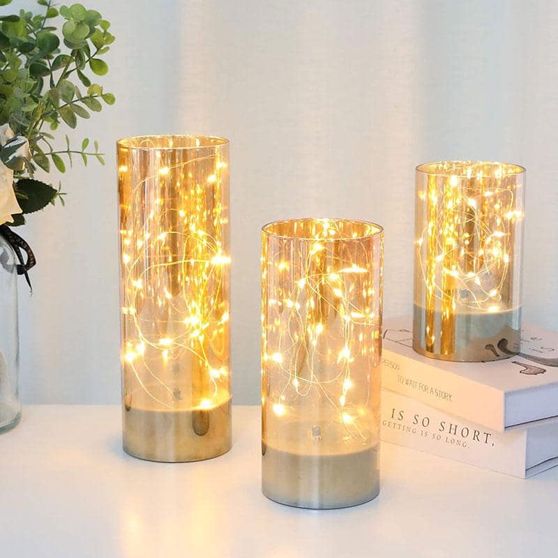 6/8/10inch High Battery Glass Decorative Lights(Set of 3)