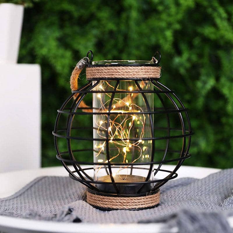 Metal Cage Candle Holder Lantern Battery Powered Table Lamp LED