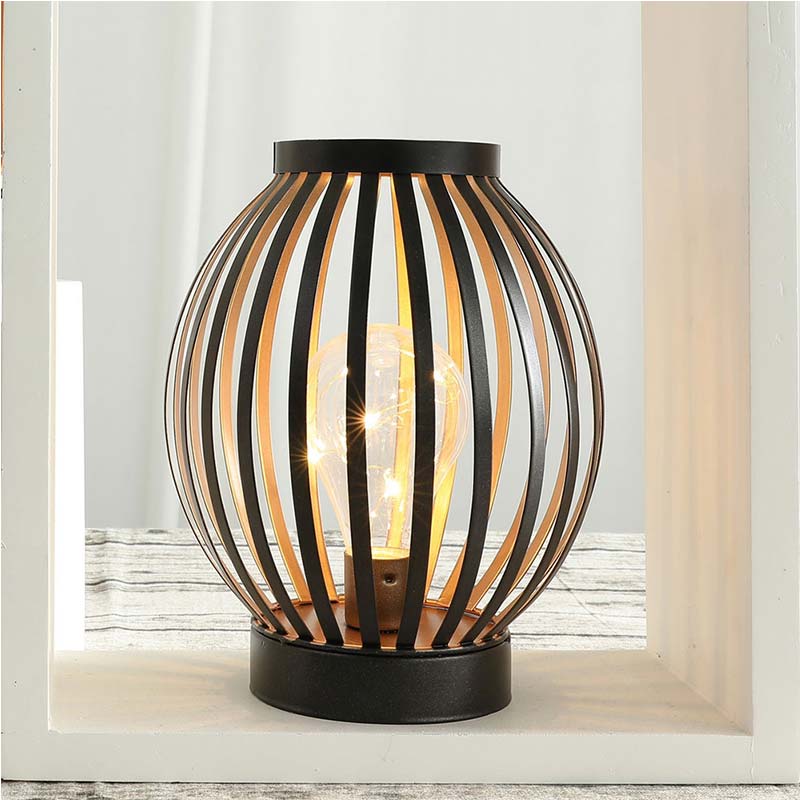 Lampe de table à cage en métal Lampe sans fil à piles avec ampoule