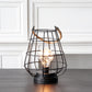 JHY DESIGN 8.5"H Cage Lantern: Decorative Table Lamp, Battery-Powered, Cordless, Warm White Fairy Lights + LED Edison Bulb (Black)