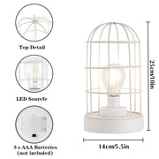 9.5''H Decorative Table Lamp Metal Cage Cordless Lamps with LED Bulb(White)