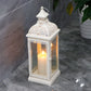 Rustic Metal Decorative Candle Lantern Hanging  Candle Holder with Tempered Glass(White)