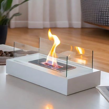 Square Tabletop Fire Bowl Pot with Two-Sided Glass