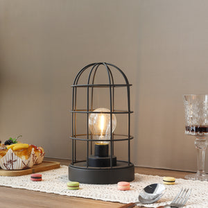 9.5''H Decorative Table Lamp Metal Cage Cordless Lamps with LED Bulb(Black)