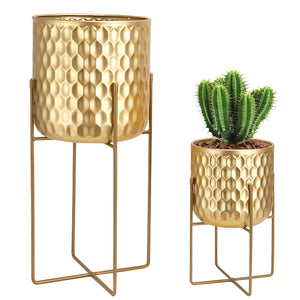 2 Set of 17&12 " Tall  Planters With Stand (Gold)