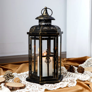 12“H Medium Metal Candle Holder(Black with Gold Brush)