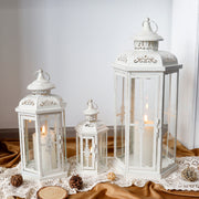 20''&14"&10" H Outdoor Candle Lanterns (White with Gold Brush)