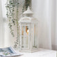 12" H Medium Candle Lantern for Indoor Outdoor(White with Gold Brush)