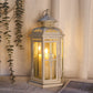 12" H Medium Candle Lantern for Indoor Outdoor(White with Gold Brush)