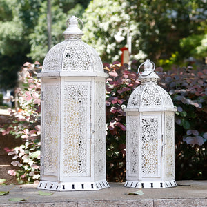 2 Set of 15 and 19.5"High White Rustic Metal Lanterns