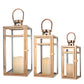 19''&15''&12'' H Stainless Steel Metal Candle Lantern  Candle Holder with Temper Glass Panels(Set of 3 Rose Gold)