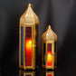 Set of 2 Decorative Ramadan Candle Lanterns - Metal, Tempered Glass, Hanging Tealight, Moroccan Style, Indoor/Outdoor Party Decor