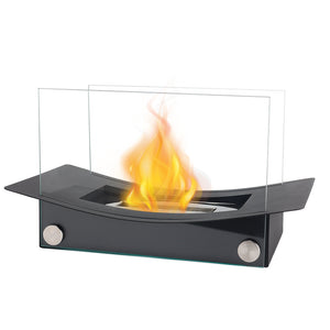 14"x7.5"x8" Rectangular Tabletop Fire Bowl Pot with Two-Sided Glass