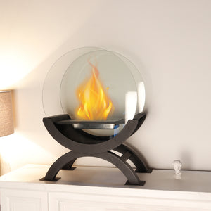 18.5" H Table Ethanol Fireplace Black Metal Fire Pit