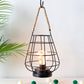 JHY DESIGN 8.5"H Cage Lantern: Decorative Table Lamp, Battery-Powered, Cordless, Warm White Fairy Lights + LED Edison Bulb (Black)