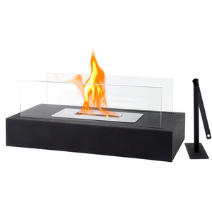 Square Tabletop Fire Bowl Pot with Two-Sided Glass