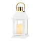 10"H weiße Kerzenlaterne mit goldenem Top-Design