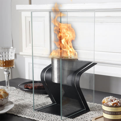 8"x6"x13" Square Freestanding Table Fireplace with Two Side Glass