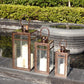 Bougeoir lanterne en métal en acier inoxydable de 19'', 15'' et 12'' H avec panneaux en verre trempé (ensemble de 3 or rose)