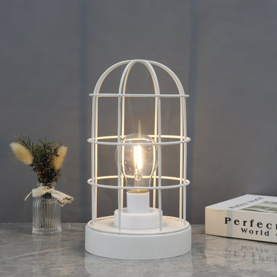 Lampe de table décorative de 9,5 po de hauteur, lampes sans fil à cage en métal avec ampoule LED (blanche)