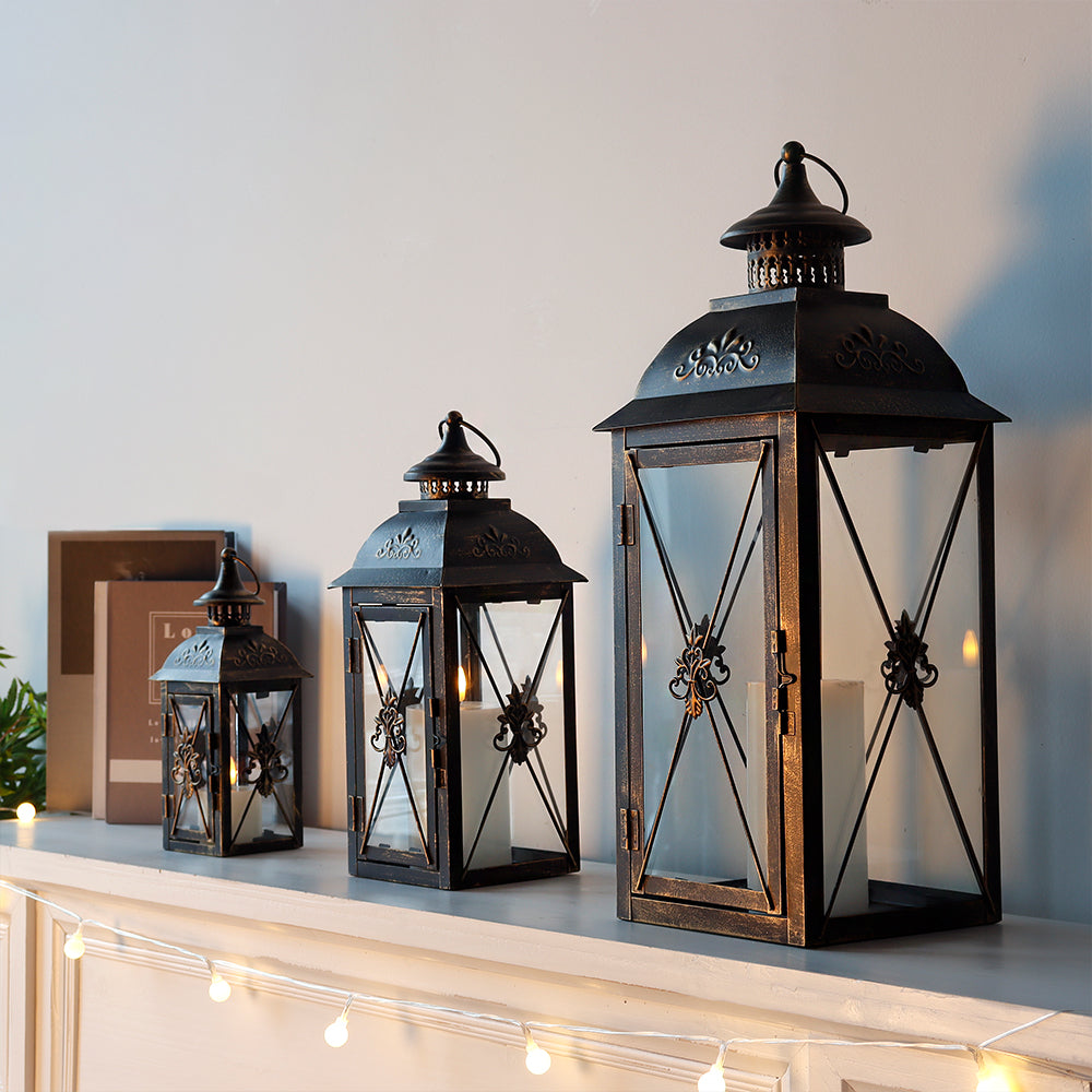 19'' & 13.5'' & 9.5''H Vintage Metal Candle Holder Decorative Hanging Lantern (Set of 3)