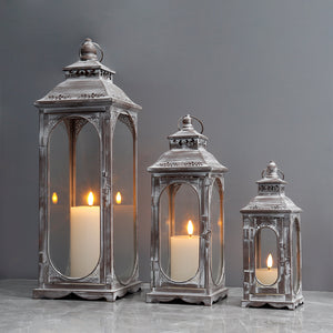 Ensemble de 3 lanternes à bougies décoratives vintage 10/14/19,5''H (gris ciment)