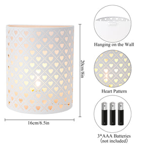 8''H Set of 2 Wall Sconce Lighting Metal Modern Wall Mount Lamp with 6-Hours Timer(Heart Shape)