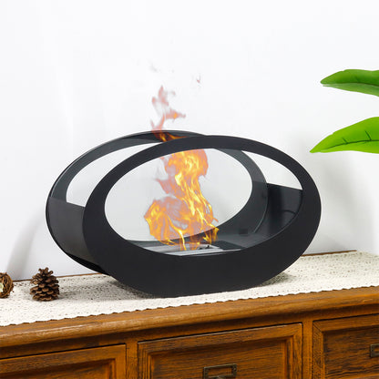 16"x9.5"H JHY Double Sided Oval Tabletop Fireplace Black Metal Fireplace