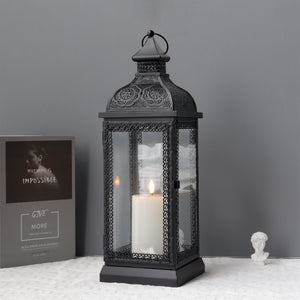 19'' High Rustic Style Metal Candle Lantern (Black)