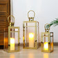 19''&15''&12'' H Stainless Steel Metal Candle Lantern  Candle Holder with Clear Glass Panels(Set of 3 Gold)