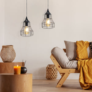 JHY DESIGN 2-Pack Hanging Lamps: Metal Cage, Battery-Powered, 6-Hr Timer (Geometry)