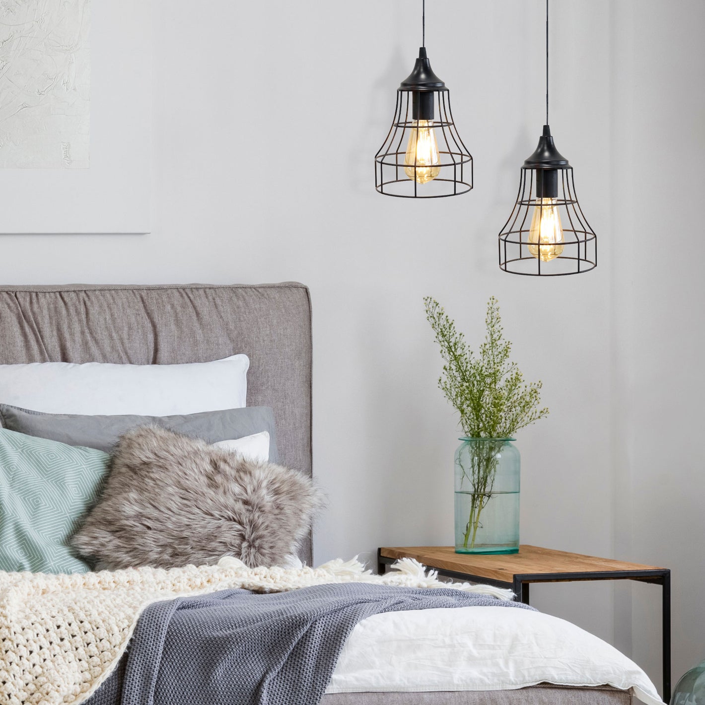 JHY DESIGN 2-Pack Hanging Lamps: Metal Cage, Battery-Powered, 6-Hr Timer (Geometry)