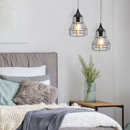 JHY DESIGN 2-Pack Hanging Lamps: Metal Cage, Battery-Powered, 6-Hr Timer (Geometry)