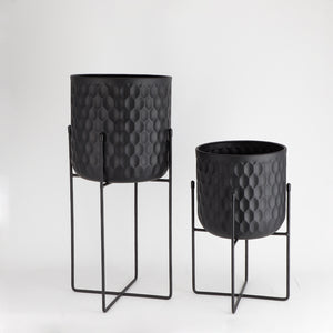 Ensemble de deux pots de fleurs en métal de 12 " 17 " de hauteur avec support (noir)