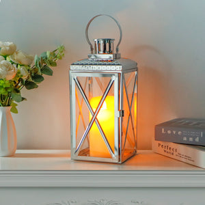 14" Stainless Steel Square Lantern w/Tempered Glass - Indoor/Outdoor Celebration Decor