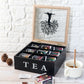 9"x9"x3.5"H Black 9 Palace Grids Tea Box